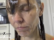 Preview 1 of A gunging using 5 litres of oil. Full facial pouring - WAM, Sploshing
