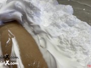 Preview 4 of My nude body is covered in foam, then slowly, bit by bit I use an ice scraper to remove the foam