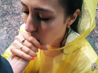 Brunette Girl in Yellow Raincoat_Sucks Cock_Outdoors