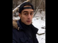 Uncut huge dick cumshot in the snow