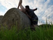 Preview 3 of Daddy and Rea fuck on a bale of straw at sunset