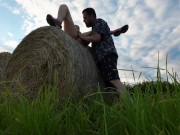 Preview 4 of Daddy and Rea fuck on a bale of straw at sunset