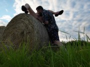 Preview 5 of Daddy and Rea fuck on a bale of straw at sunset
