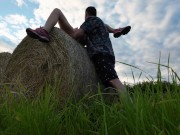 Preview 6 of Daddy and Rea fuck on a bale of straw at sunset