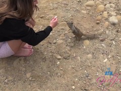 Vacation with Macy Meadows takes a piss in public and plays with her pussy POV