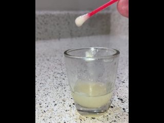 Cum play!- I fling a couple of my saved cum loads out of a shot glass onto a mirror to drip down