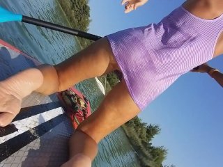 Take Off Panties on SUP and Flashing for Shore FishermenAnd Boatsmen