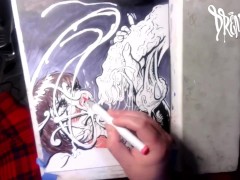 Facial Explosion creates Jizz Comet in the night sky - lightbox erotic drawing creation by Drenched