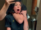 Risky public sex in the toilet. Fucked a McDonald's worker because of spilled soda! - Eva Soda