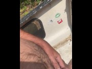 Preview 1 of Outdoor pissing and piss play rubbing it on his cock