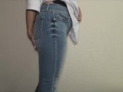 Preview 3 of Cute girl in tight jeans stains her jeans with masturbation juice.