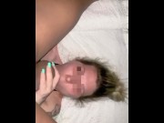 Preview 2 of Blonde Wife Gets Splitroasted While Her Cuckold Husband Jerks Off!