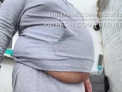 I GET FATTER YOU GET FITTER! - FAT FEEDEE STUFFS BELLY IN TIGHT CLOTHES