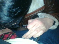 Leather jacket public blowjob