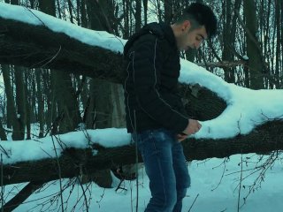 Winter jerking off on the tree