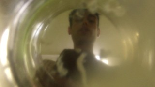 Twink cums into cup of water (inside glass view) FLOATING SPERM