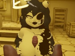 Cum on the face Bendy and the Ink Machine Angel jerks off a dick with her big breasts for a guy b