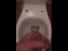 Masturbating and cumshot in a public cafe’s bathroom