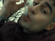 Preview 1 of Licking used cum filled condom public