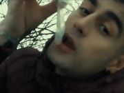 Preview 3 of Licking used cum filled condom public