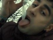 Preview 4 of Licking used cum filled condom public