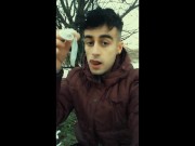 Preview 5 of Licking used cum filled condom public