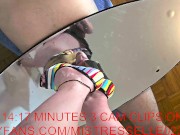 Preview 6 of Mistress Elle in her rainbow peep toe high heels squashes her slave's cock
