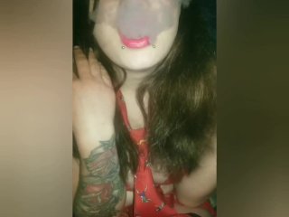 smoking, big tits, solo female, red lips