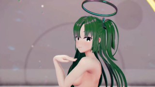 Yuuka Blueアーカイブ変態脱衣ダンスTeddyクマPlayboy女の子MMD 3Dダークグリーンヘア