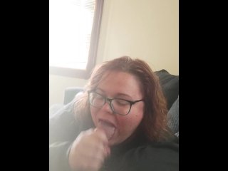 nerdy milf, white girl, sloppy blowjob, masturbate
