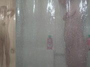 Preview 3 of Milf takes a shower and Masturbates with Large Dildo