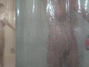 Preview 4 of Milf takes a shower and Masturbates with Large Dildo