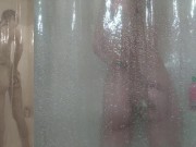 Preview 5 of Milf takes a shower and Masturbates with Large Dildo