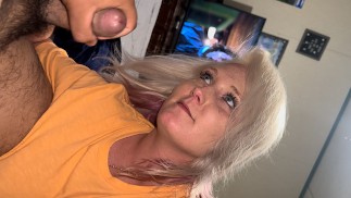 Girl with freckles gives amazing blowjobs till cum and swallows