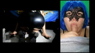 BBW Asian Mistress rewards her slave with a blowjob until cum in her mouth in leather dress & boots