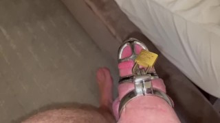Cuckold Cock Cage With QOS Hotwife Fucks Black Stranger In Hotel