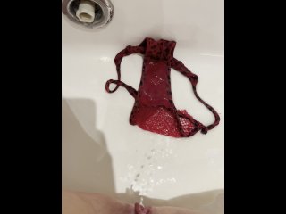Girl Pissing on Her Dirty Panties. VeryWet and Shameless