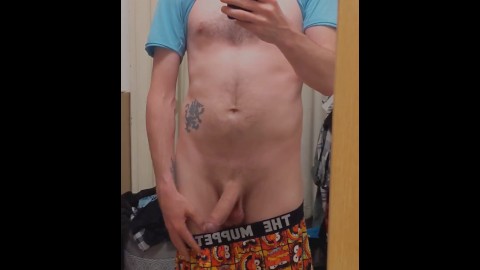 Horny cock flash in mirror at home