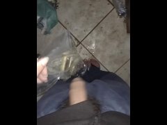 Pissing deep in bag complite with cumshot