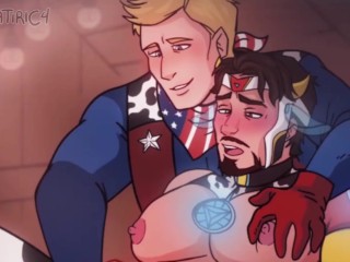 Hombre De Hierro x Capitán América - Steve Rogers x Tony Stark Gay Ordeño Masturbación Vaca