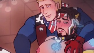 Iron man x Captain America - Steve Rogers x Tony Stark gay traite une vache masturbation