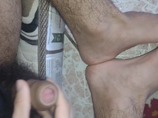 Oh Nice Big Hairy Cock Man Put his Creampie Cock on in his Feet