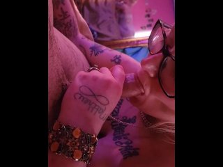 pov, blow job, tattooed woman, old young