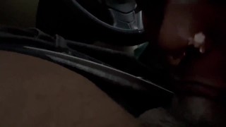 Ebony sucks dick in car