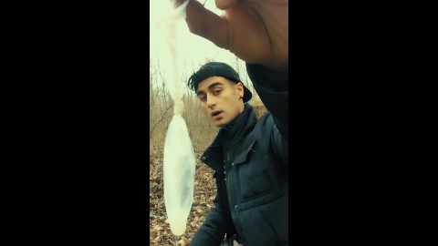 Middle eastern guy swallows cum from found friends condom and then big cums on eated condom