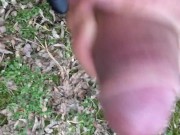 Preview 3 of Thick veiny cock with penis ring intense jerking in a park - no cum