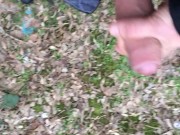 Preview 6 of Thick veiny cock with penis ring intense jerking in a park - no cum