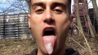 Chewing And Swallowing One's Own Cum Publically