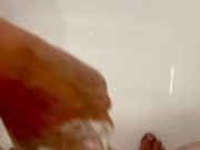Preview 6 of Czech MILF step mom gives extreme handjob to son with huge cumshot in shower