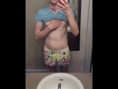 Collared trans pup enjoying budding boobies!